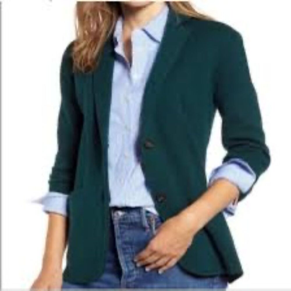 J. CREW 100% Cotton Forest Green Sweater Blazer Size M Preppy Academia
